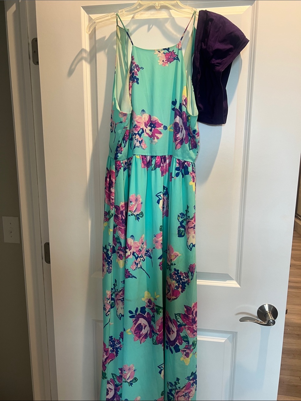 Everly Mint Green Floral Maxi Dress with Purple Accents